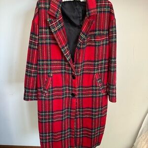 SHEIN Red Tartan Trench Coat